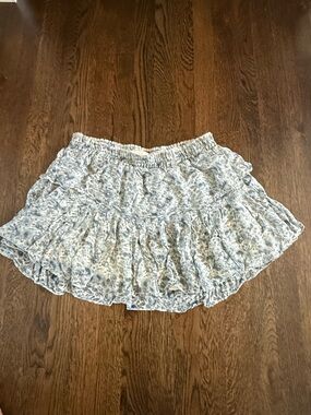 LoveShackFancy Light Blue Floral Ruffle Skirt